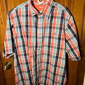 KingSize Men's Casual Plaid Button Down Shirt - Salmon and Blue